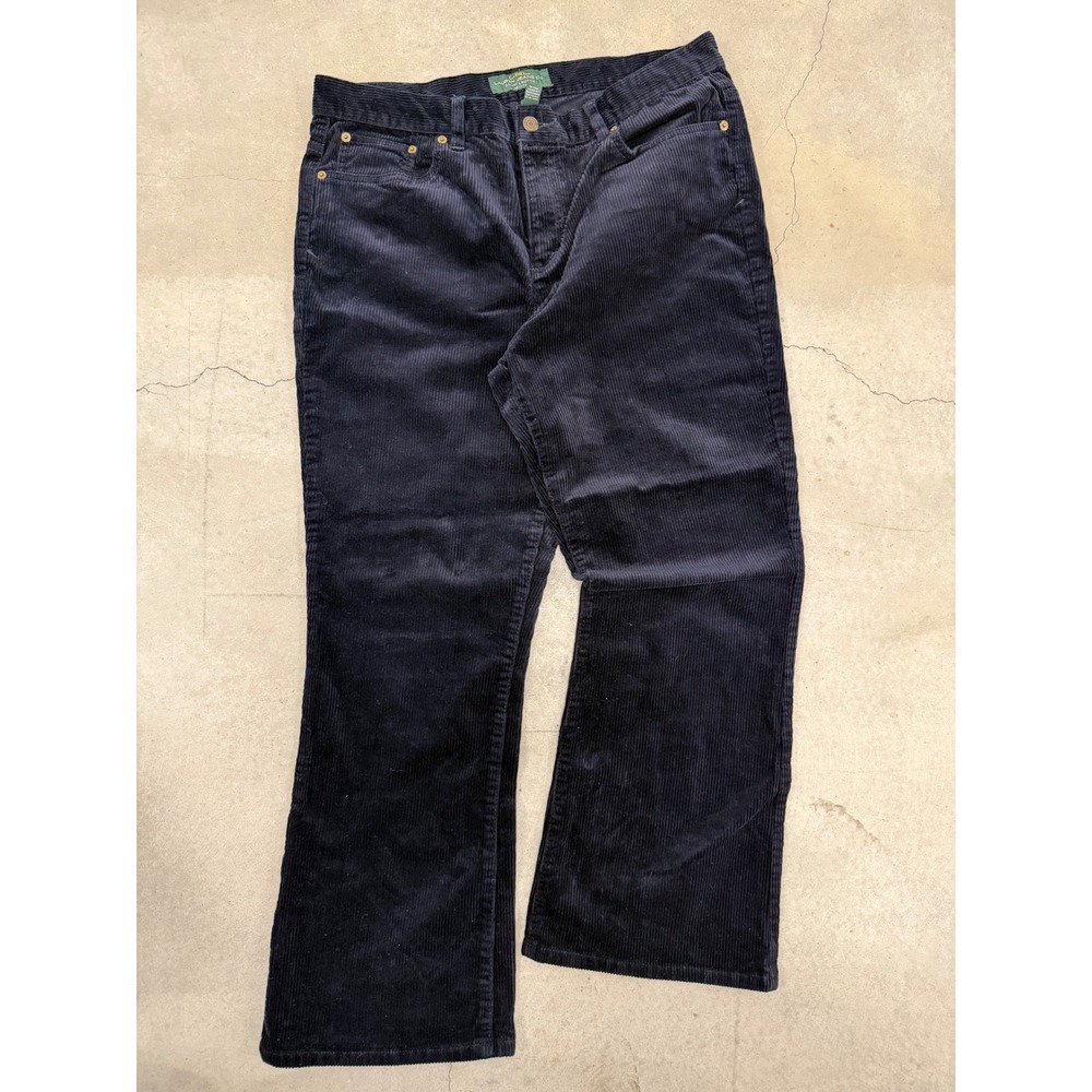 Lauren Ralph Lauren LRL Corduroy Pants Womens 14P Petite Navy Bootcut Cotton